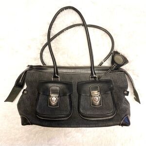 Dooney & Bourke Signature Double Pocket Satchel Bag Y2K Vintage Charcoal Gray